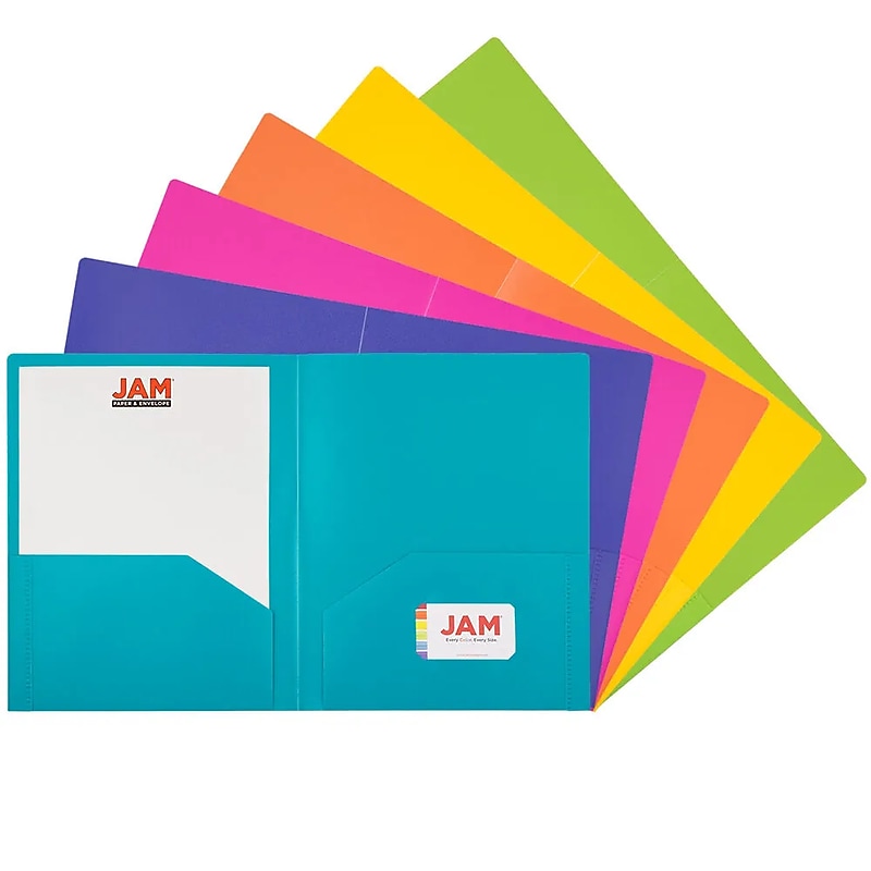 JAM Paper 2-Pocket Plastic Folders, Multicolored, Assorted Fashion, 12/Pack (383HFASSRTA) image 1