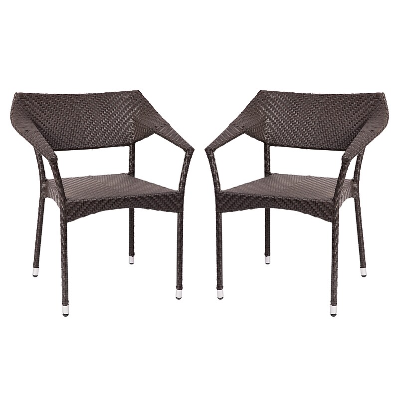 Flash Furniture Jace 34"H Espresso PE Rattan Wicker Commercial Grade Stacking Patio Chair, 2/Pack (2TTTT002ESP) image 1
