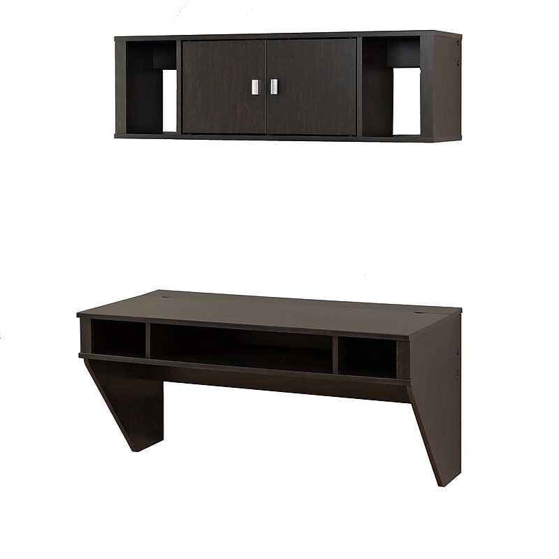 Prepac Designer Floating Desk & Hutch Set, Washed Black (HRHW-0501-2M) image 1