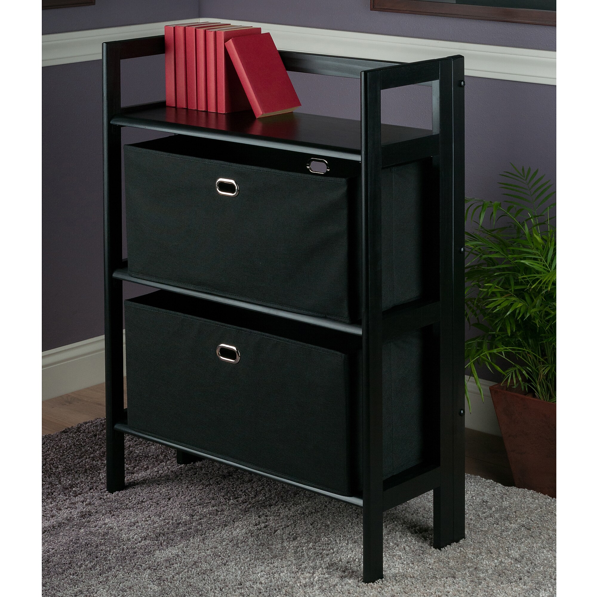 Winsome Torino 3-Pc Folding Bookcase w/ Fabric Baskets, Black/Black (20306) Sansujyuku sansujyuku.com