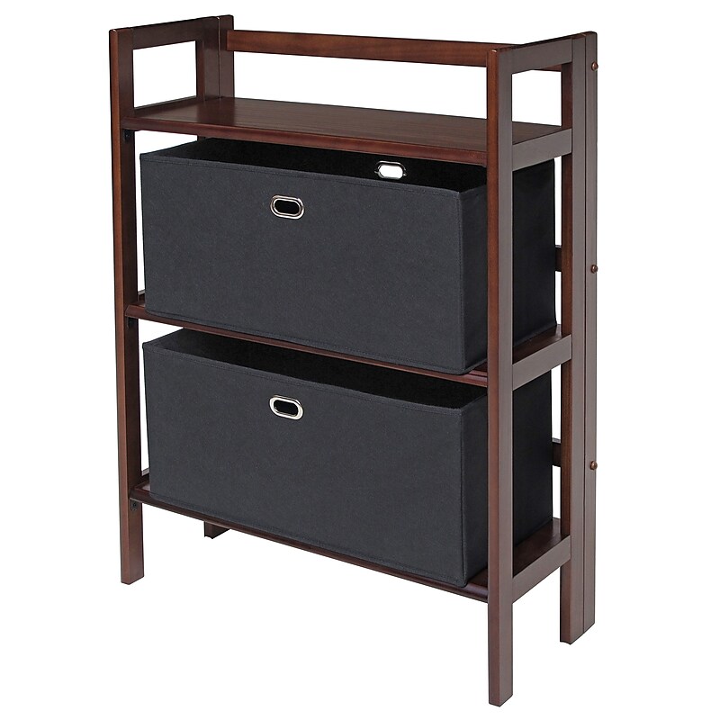 Winsome Torino 3-Pc Folding Bookcase w/ Fabric Baskets, Walnut/Black (94395) image 1