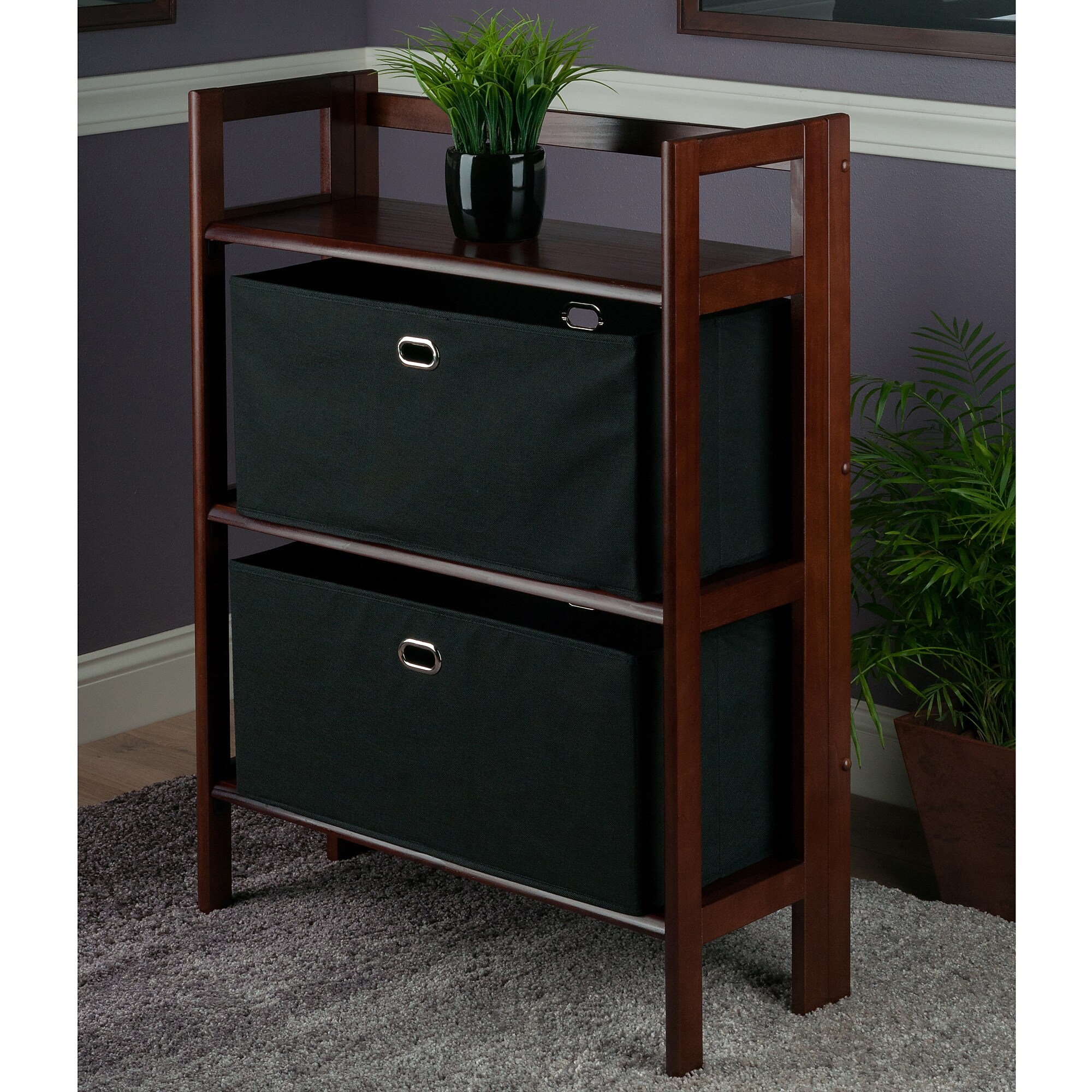 Winsome Torino 38.5″ 3-Shelf Folding Bookcase, Walnut/Black (94395) Sansujyuku sansujyuku.com