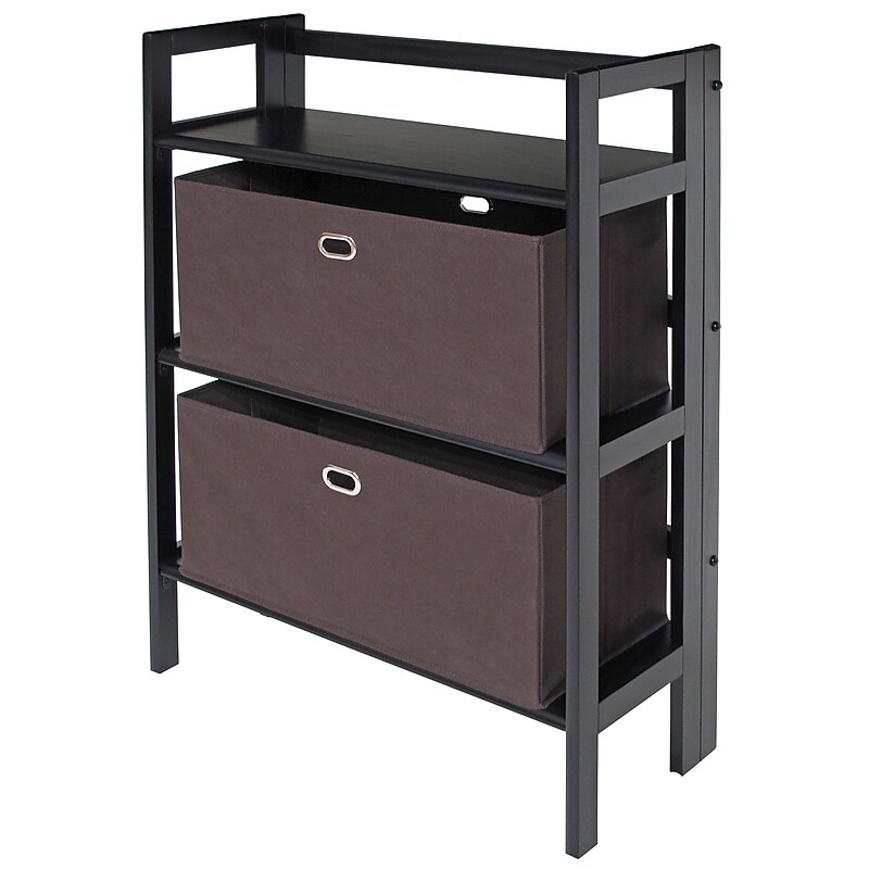 Winsome Torino 3-Pc Folding Bookcase w/ Fabric Baskets, Black/Chocolate (20382) image 1