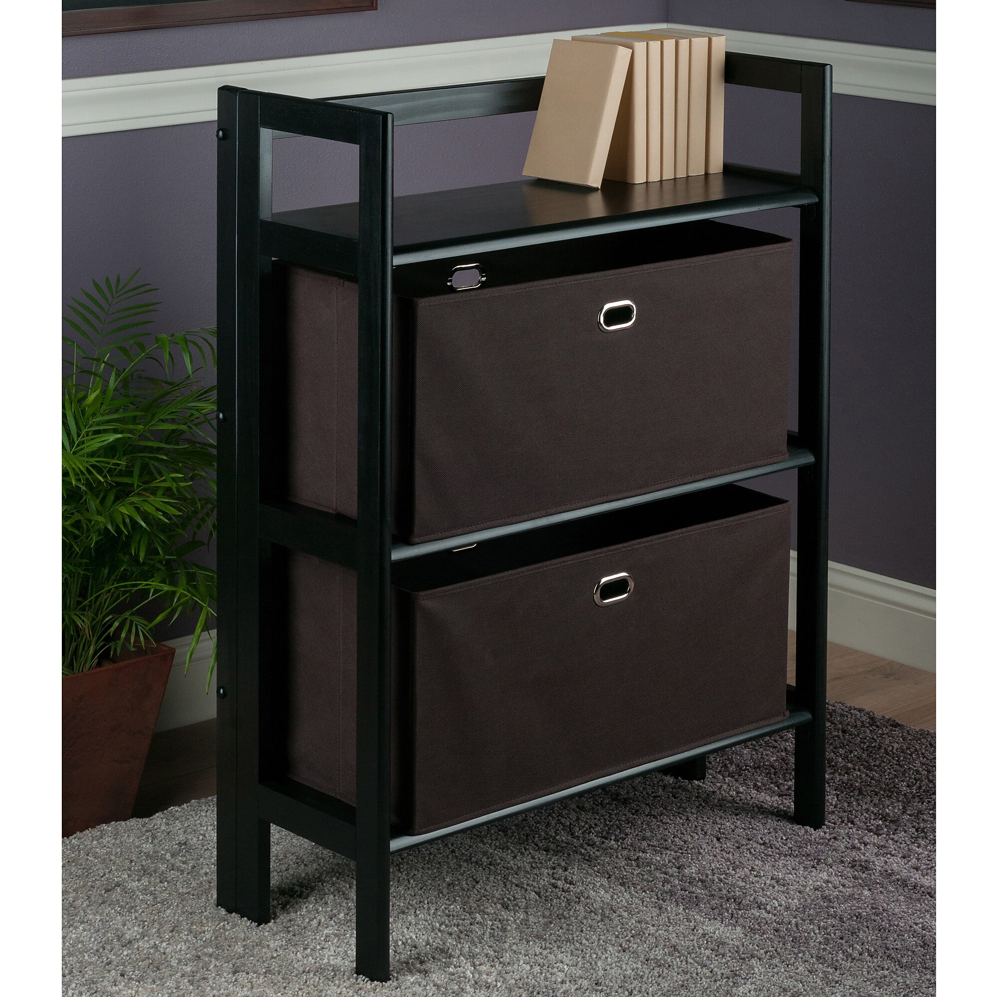 Winsome Torino 3-Pc Folding Bookcase w/ Fabric Baskets, Black/Chocolate (20382) Sansujyuku sansujyuku.com