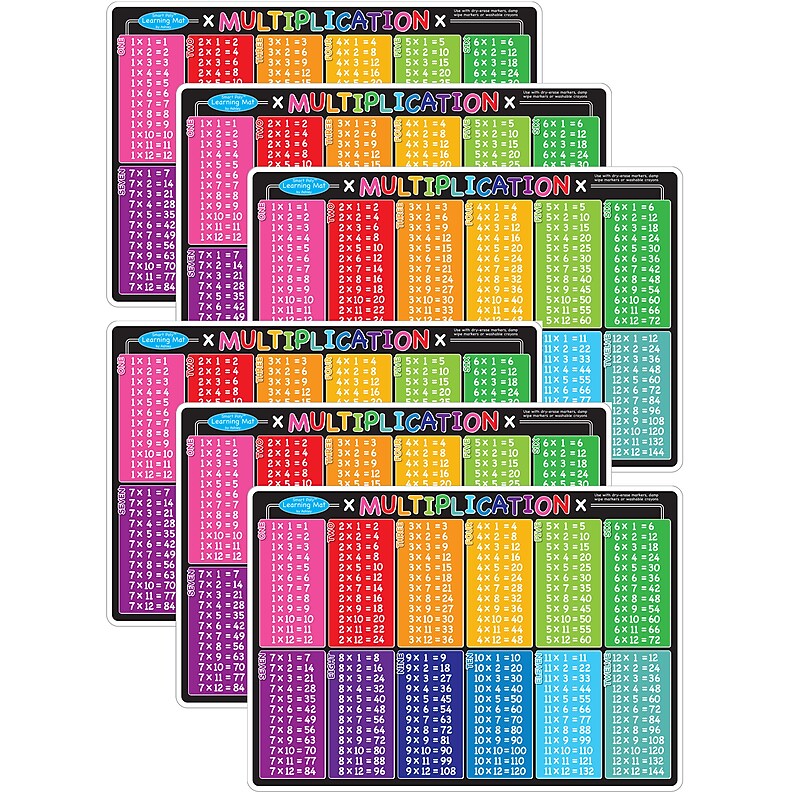 Ashley Productions Smart Poly Learning Mat, 12" x 17", Double-Sided, Multiplication, Pack of 6 (ASH95006-6) image 1