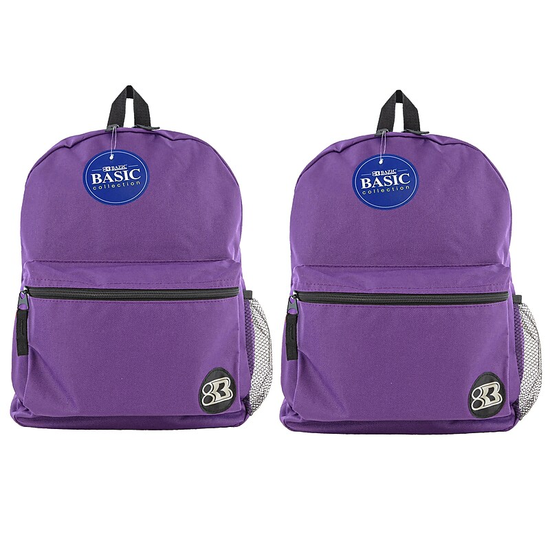 BAZIC Products Basic Backpack, Purple, Pack of 2 (BAZ1037-2) image 1