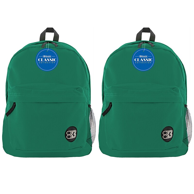 BAZIC Products Classic Backpack, Green, Pack of 2 (BAZ1053-2) image 1