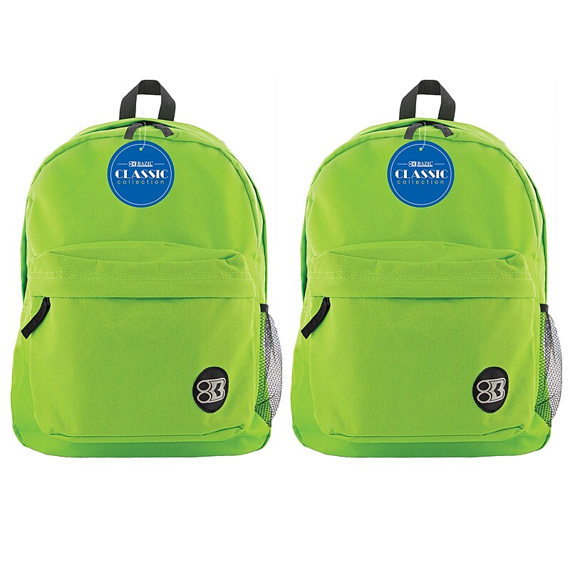BAZIC Products Classic Backpack, Lime Green, Pack of 2 (BAZ1054-2) image 1