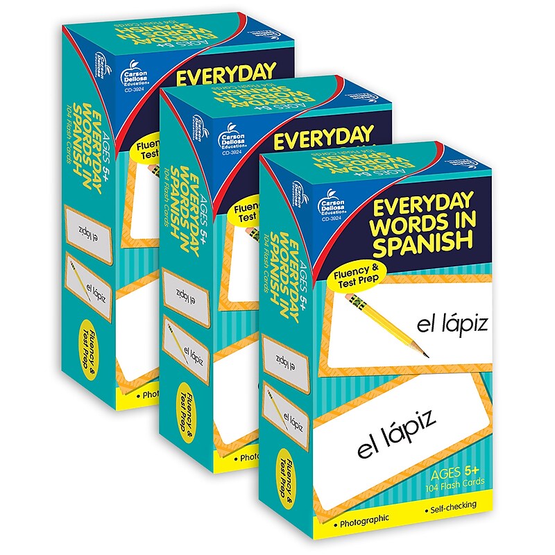 Carson Dellosa Education Everyday Words in Spanish: Photographic Flash Cards, Grade PK-8, 3 Packs (CD-3924-3) image 1