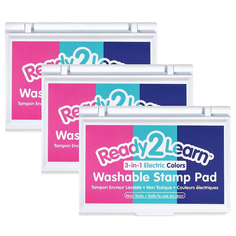 Ready2Learn Washable Stamp Pad 3-in-1, Electric, Pink, Purple & Turquoise, Pack of 3 (CE-10050-3) image 1