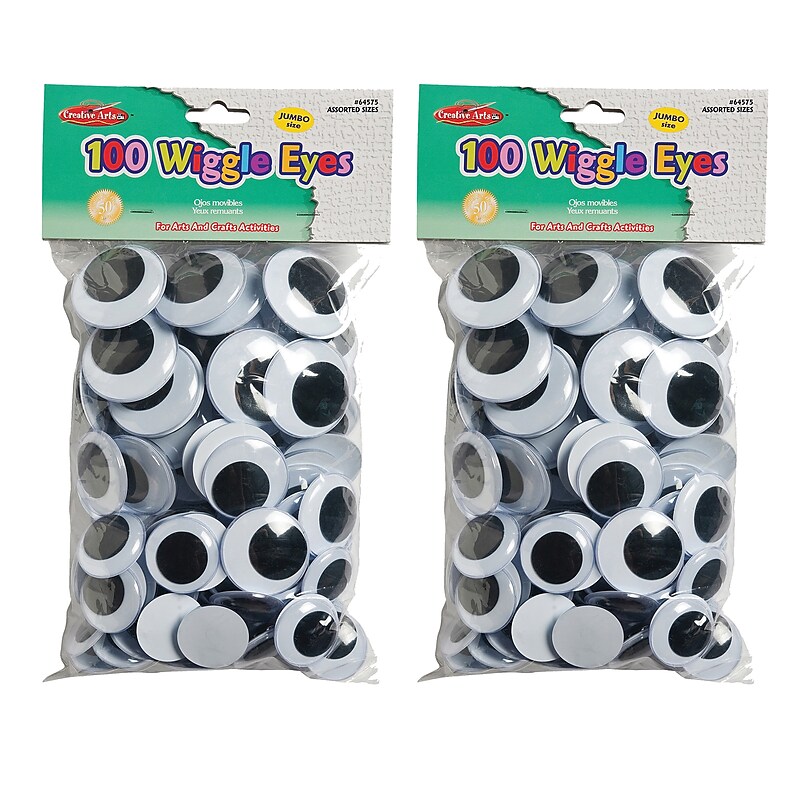 Charles Leonard Wiggle Eyes, Jumbo Round, Assorted Sizes, Black, 100 Per Pack, 2 Packs (CHL64575-2) image 1
