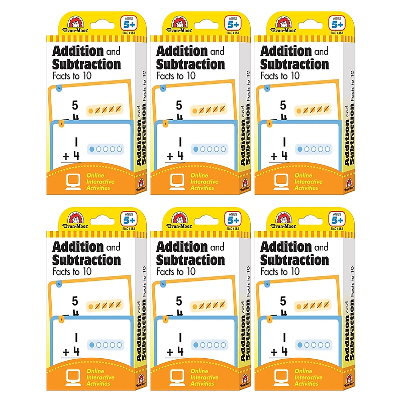 Evan-Moor Learning Line: Addition and Subtraction Facts to 10, Grade 1+ (Age 5+) - 56 Flashcards Per Pack, 6 Packs (EMC4168-6) image 1