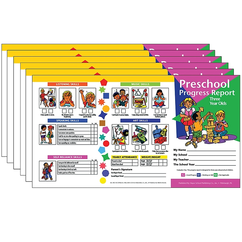 Hayes Publishing Preschool Progress Report, Three Year Olds, 10 Per Pack, 6 Packs (H-PRC1-6) image 1