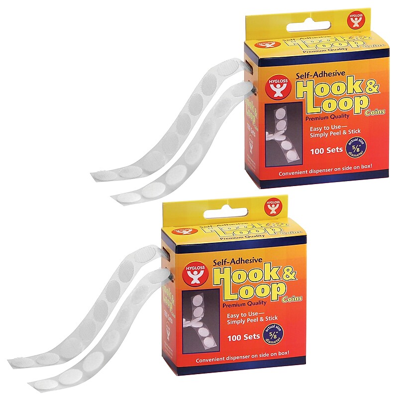 Hygloss Self-Adhesive Hook & Loop Coins, 5/8", 100 Per Pack, 2 Packs (HYG45210-2) image 1
