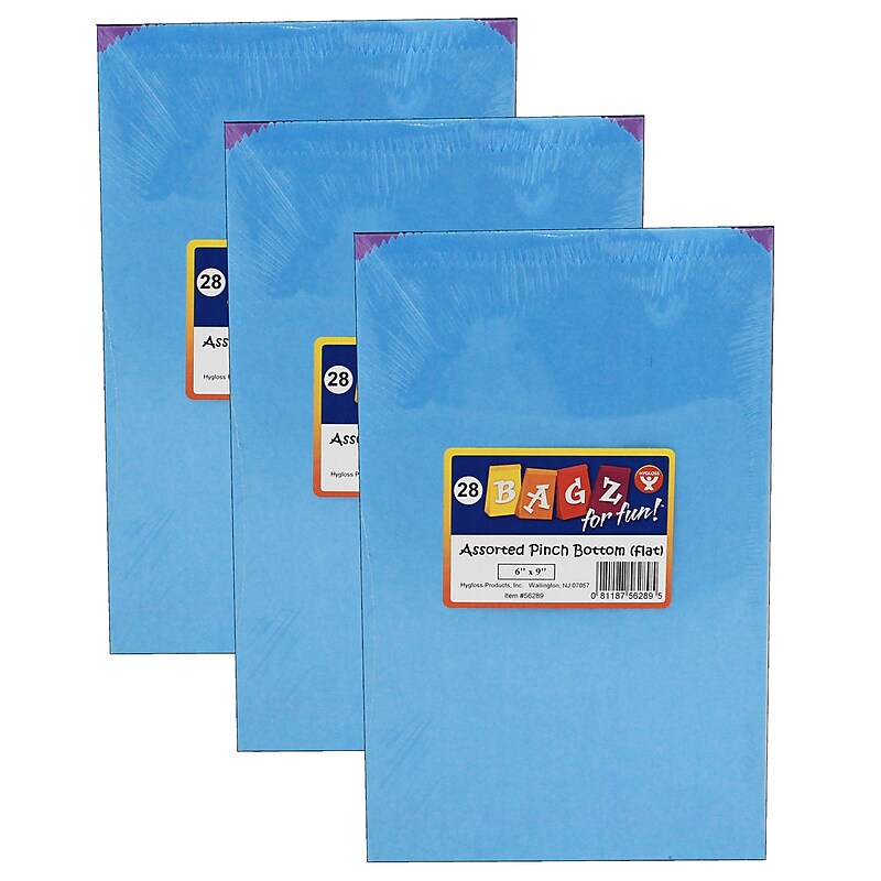 Hygloss Pinch Bottom Bags, Assorted Colors, 6" x 9", 28 Per Pack, 3 Packs (HYG56289-3) image 1