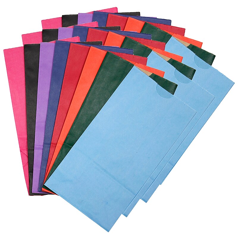 Hygloss Gusseted Flat Bottom Paper Bags, Size #6, Bright Assorted Colors, 28/Pack, 3 Packs (HYG66288-3) image 1