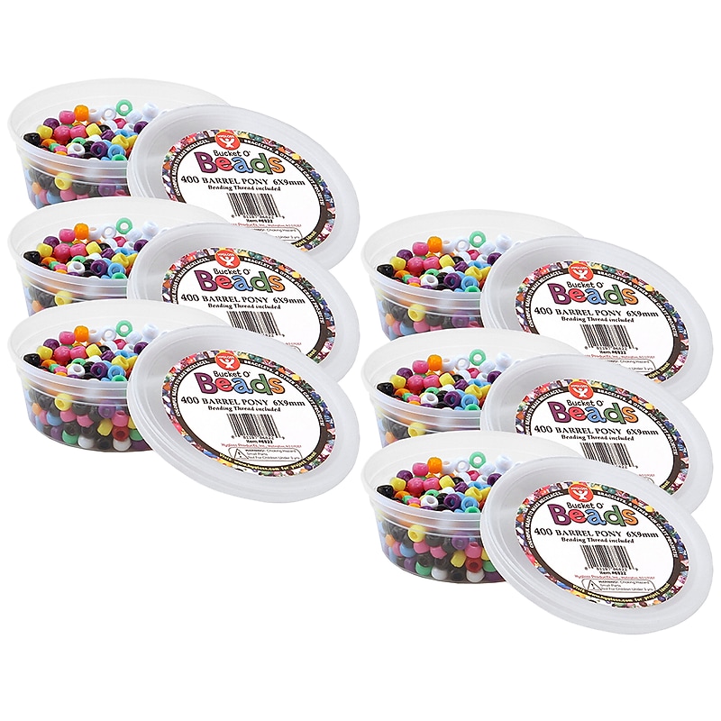 Hygloss Bucket O’ Beads, Barrel Pony, 6 x 9 mm, 400 Per Pack, 6 Packs (HYG6822-6) image 1