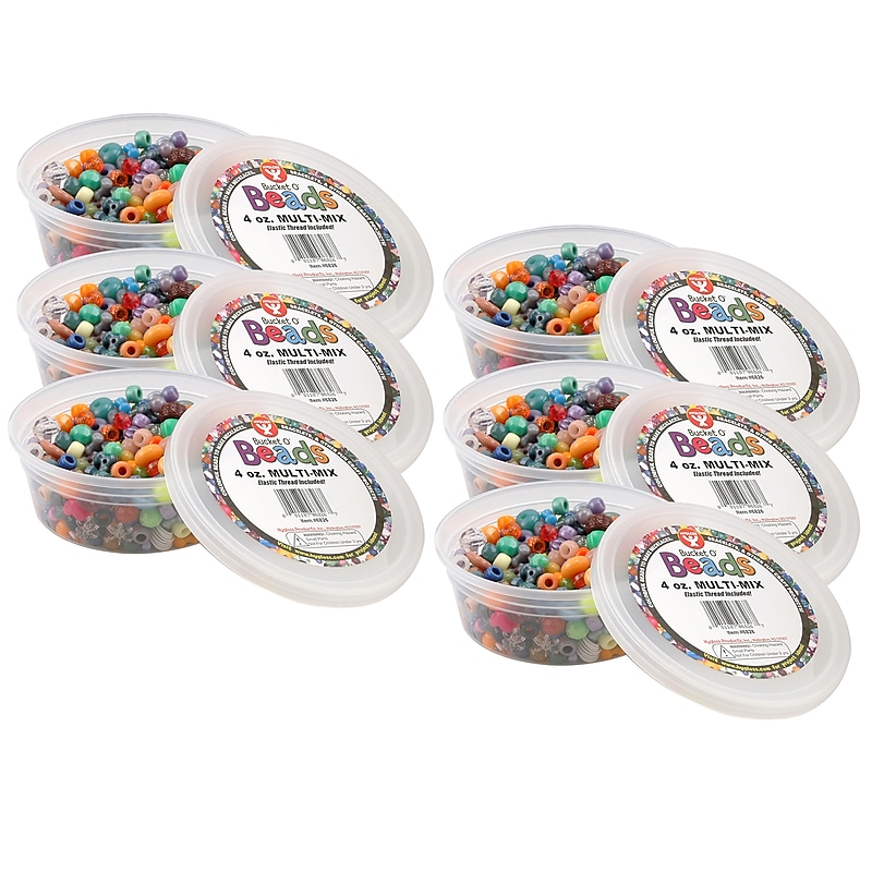 Hygloss Bucket O’ Beads, Multi-Mix, Asstd Sizes, 4 oz Per Pack, 6 Packs (HYG6826-6) image 1