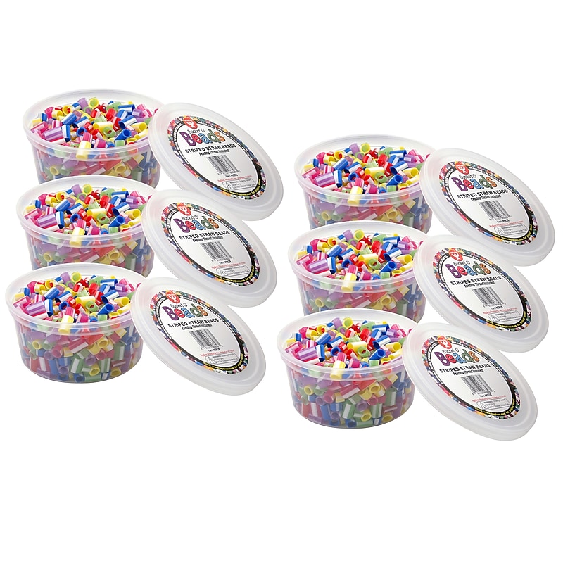 Hygloss Bucket O’ Beads, Striped Straw, Asstd Sizes, 300 Per Pack, 6 Packs (HYG6828-6) image 1