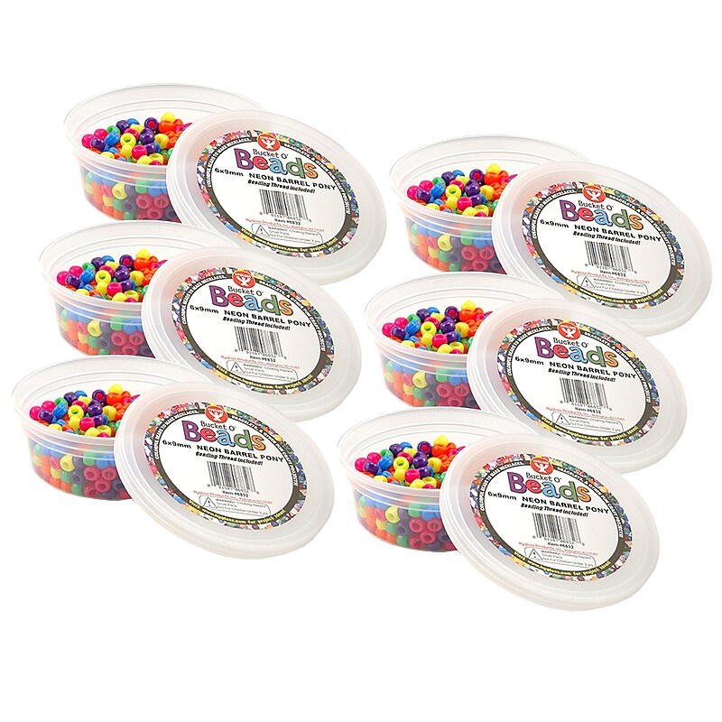 Hygloss Bucket O’ Beads, Neon Barrel, 6 x 9 mm, 375 Per Pack, 6 Packs (HYG6832-6) image 1