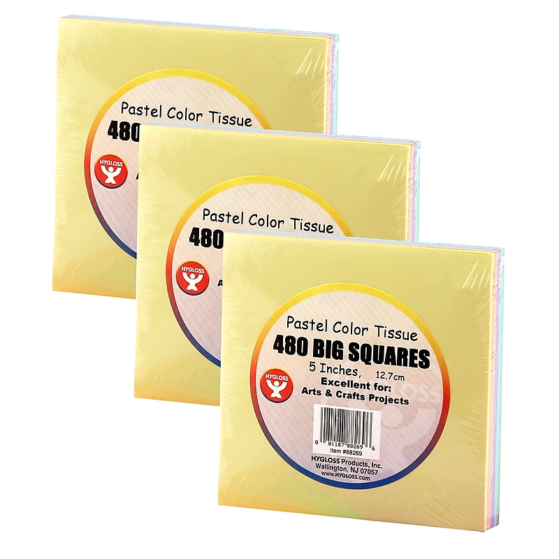 Hygloss 5" Tissue Squares, Pastel Colors, 480 Per Pack, 3 Packs (HYG88269-3) image 1