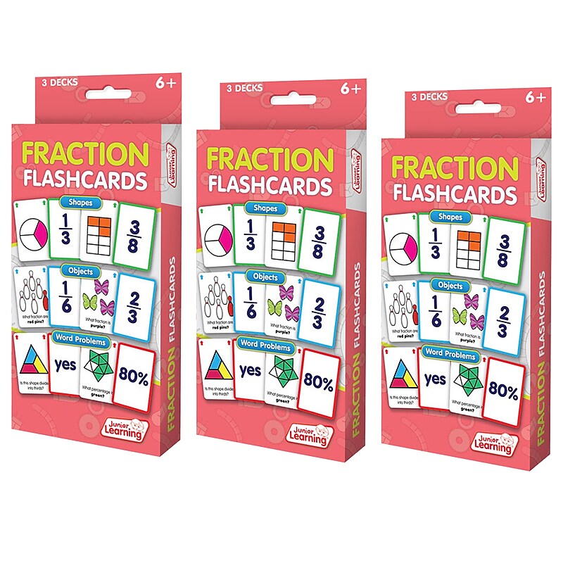 Junior Learning Fraction Flashcards, 3 Sets Per Pack, 3 Packs (JRL212-3) image 1
