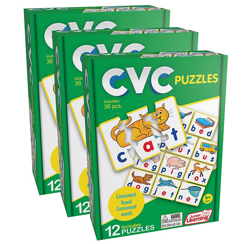 Junior Learning CVC Puzzles, 12 Per Set, 3 Sets (JRL240-3) image 1