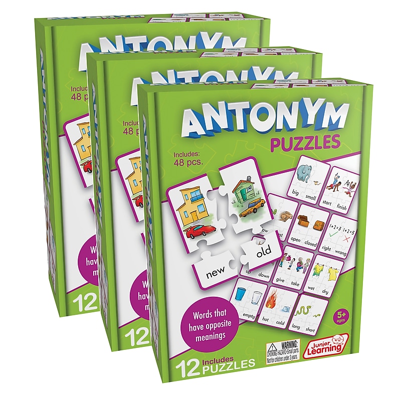 Junior Learning Antonym Puzzles, 12 Per Set, 3 Sets (JRL242-3) image 1