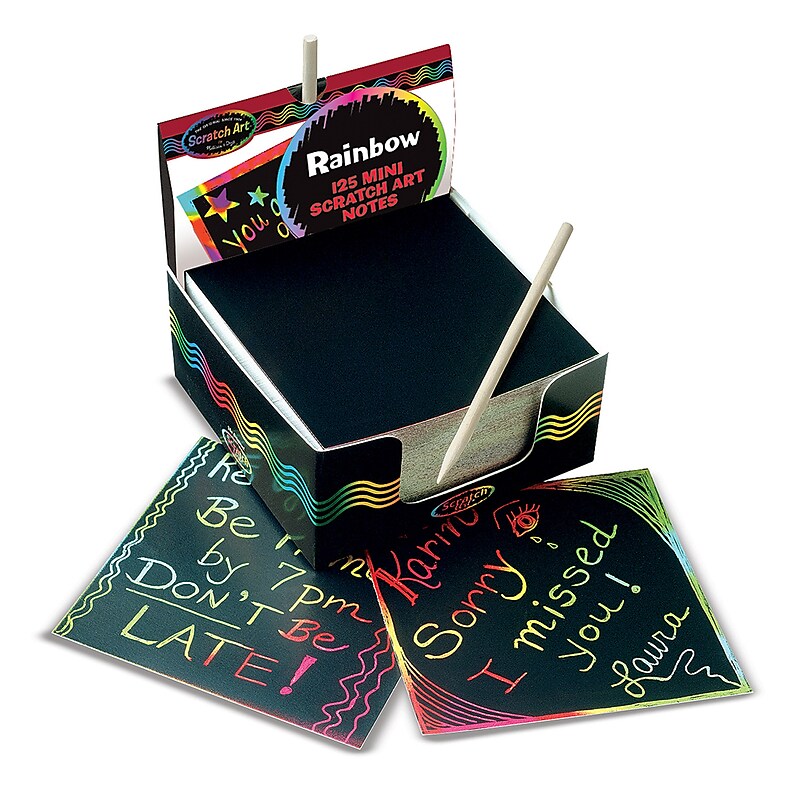 Melissa & Doug Scratch Art Box of Rainbow Mini Notes with Stylus, 125 Notes Per Pack, 3 Packs (LCI5945-3) image 1