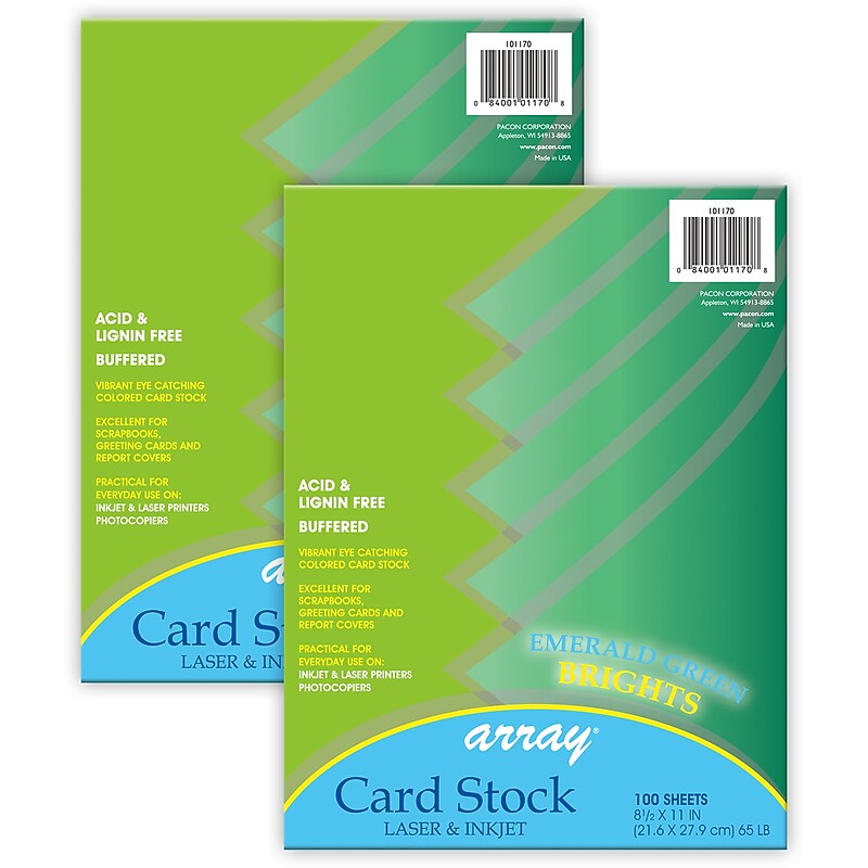 Pacon Card Stock, Emerald Green, 8-1/2" x 11", 100 Sheets Per Pack, 2 Packs (PAC101170-2) image 1