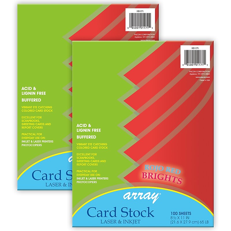 Pacon Card Stock, Rojo Red, 8-1/2" x 11", 100 Sheets Per Pack, 2 Packs (PAC101171-2) image 1
