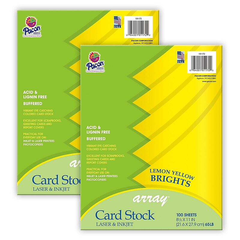 Pacon Card Stock, Lemon Yellow, 8-1/2" x 11", 100 Sheets Per Pack, 2 Packs (PAC101172-2) image 1