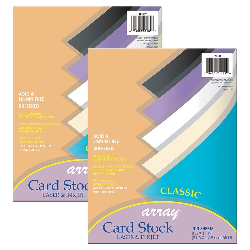 Pacon Classic Card Stock, 5 Assorted Colors, 8-1/2" x 11", 100 Sheets Per Pack, 2 Packs (PAC101189-2) image 1