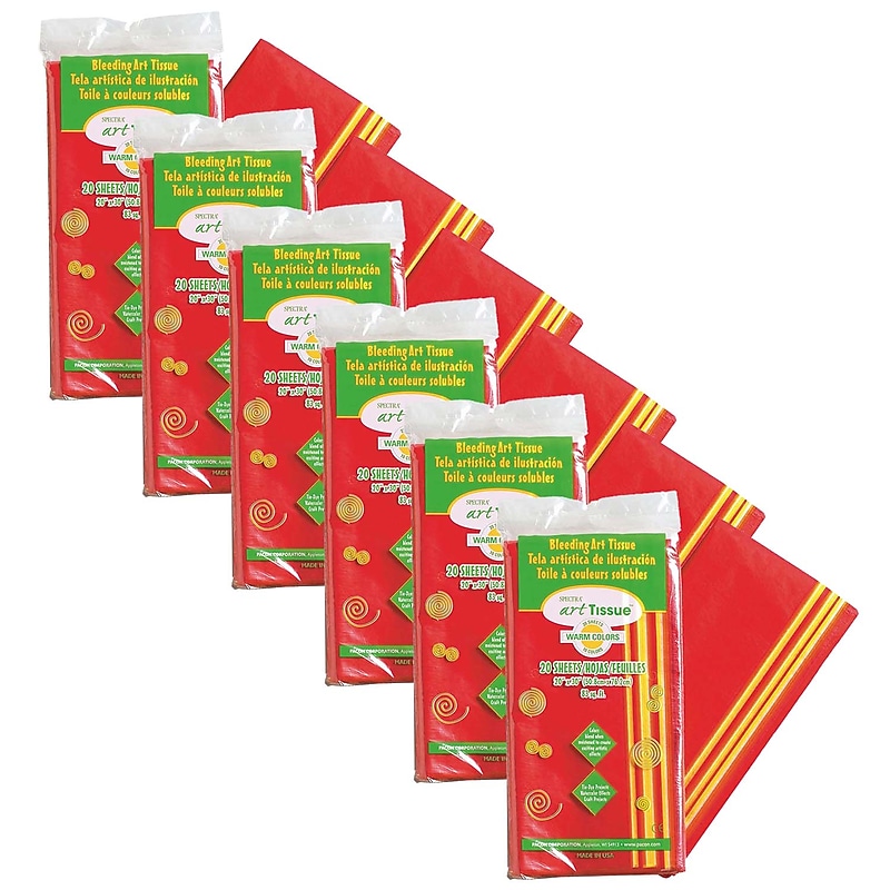Spectra Deluxe Bleeding Art Tissue Paper, 20" x 30", Assorted Colors, 20 Sheets/Pack, 6 Packs/Bundle (PAC58546-6) image 1