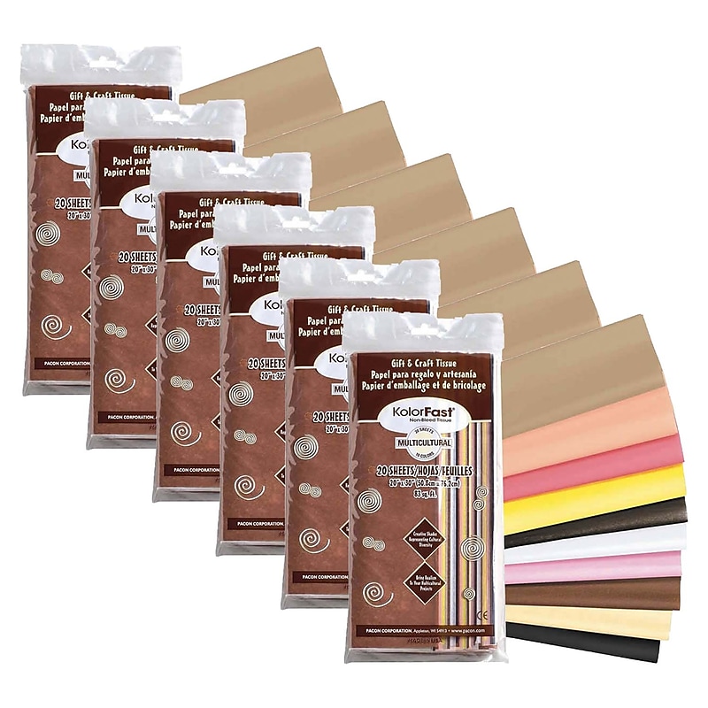 KolorFast Multi-Cultural Tissue Assortment, 10 Assorted Colors, 20" x 30", 20 Sheets Per Pack, 6 Packs (PAC58590-6) image 1