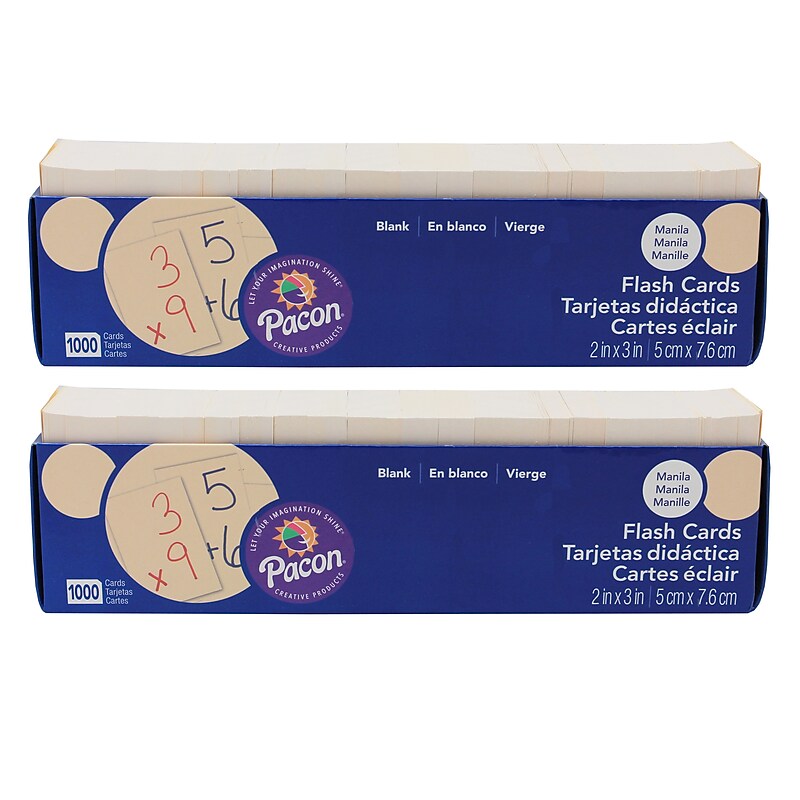 Pacon Blank Flash Card Dispenser Box, Manila, Unruled 3" x 2", 1000 Cards Per Pack, 2 Packs (PAC74000-2) image 1