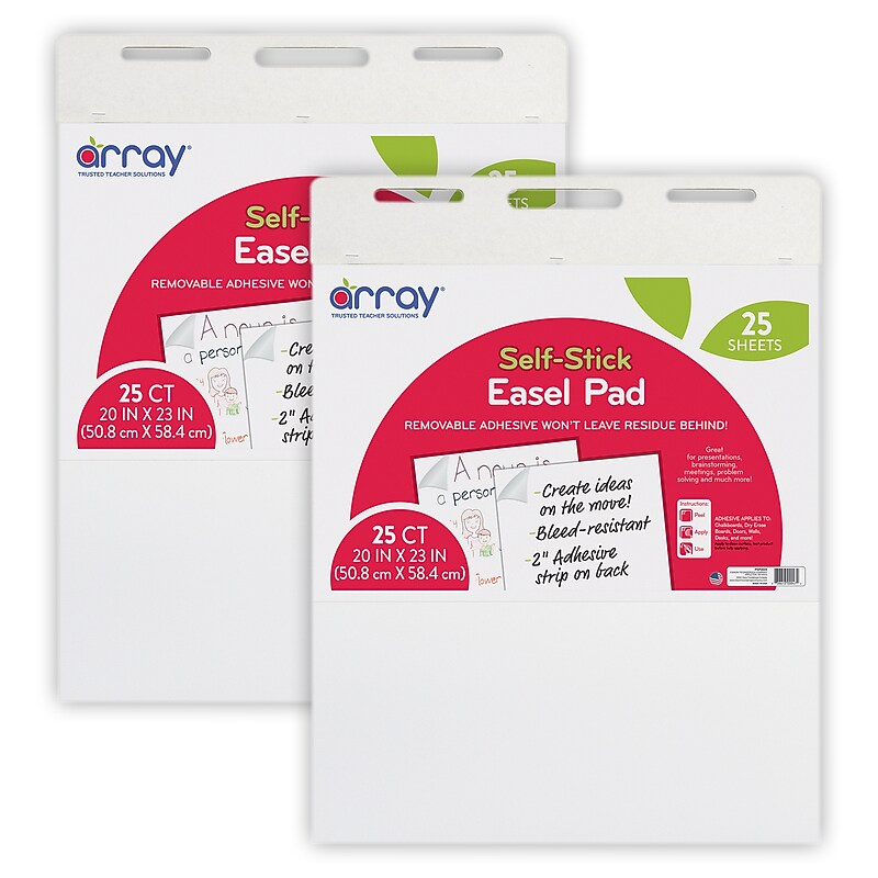 Array® Easel Pad, Self-Adhesive, White, Self-Adhesive, 20" x 23", 25 Sheets, Pack of 2 (PACSP2023-2) image 1