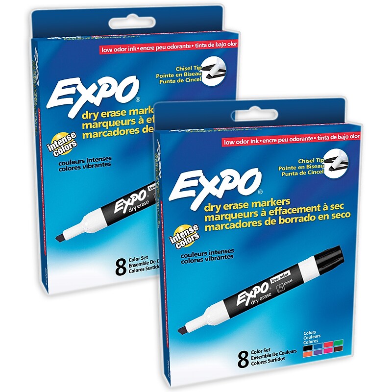 EXPO Low-Odor Dry Erase Markers, Chisel Tip, Assorted Colors, 8 Per Pack, 2 Packs (SAN80078-2) image 1