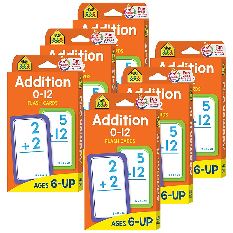 School Zone Publishing Addition 0-12 Flash Cards, 6 Packs (SZP04006-6) image 1