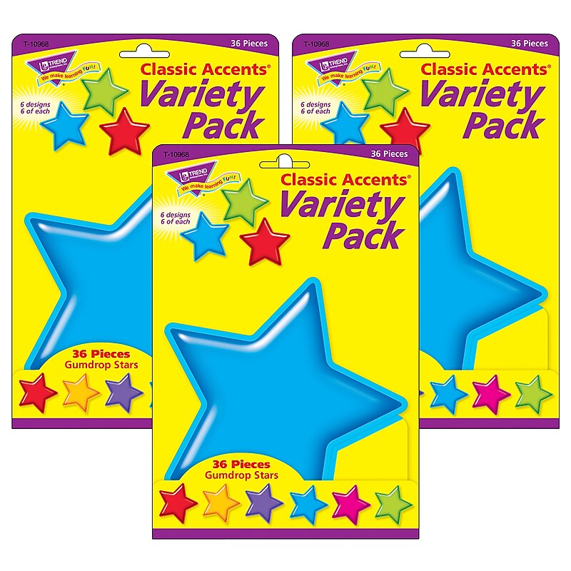 TREND Gumdrop Stars Classic Accents Variety Pack, 36 Per Pack, 3 Packs (T-10968-3) image 1