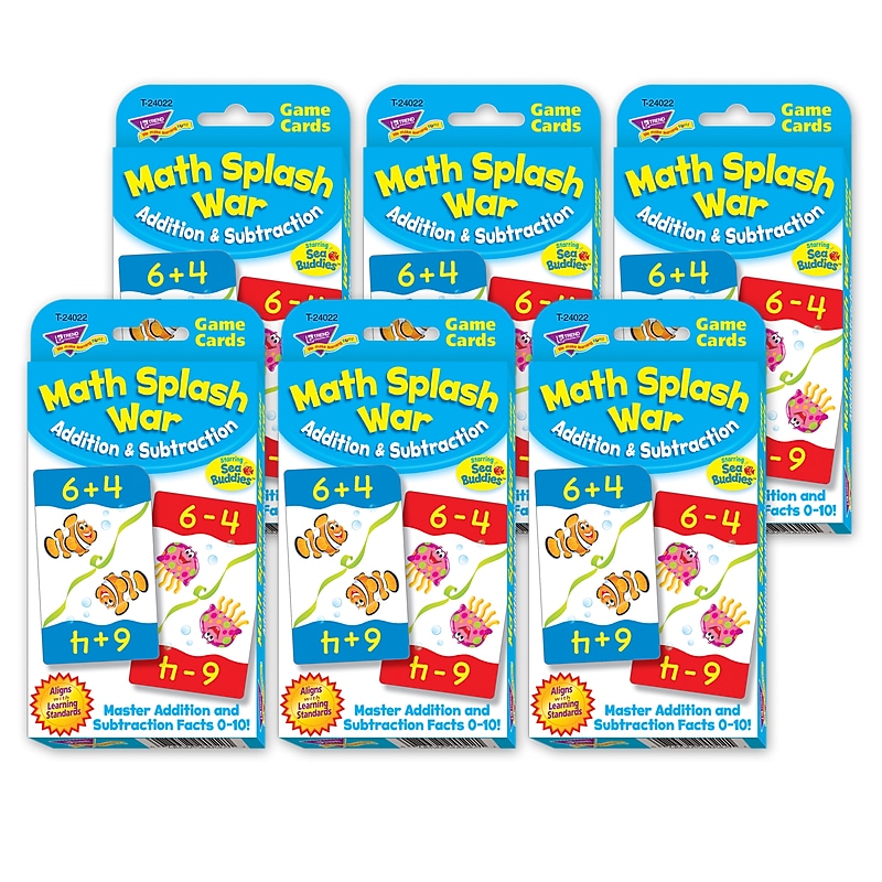 TREND Math Splash War Addition & Subtraction Challenge Cards, 6 Packs (T-24022-6) image 1