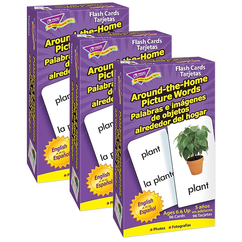 Trend Enterprises Around-the-Home/Palabras (EN/SP) Skill Drill Flash Cards, 3 Packs (T-53015-3) image 1