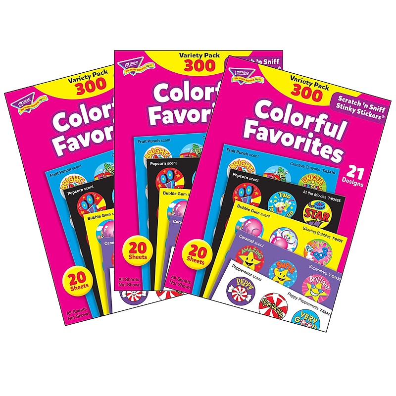 TREND Colorful Favorites Stinky Stickers® Variety Pack, 300 Per Pack, 3 Packs (T-6481-3) image 1