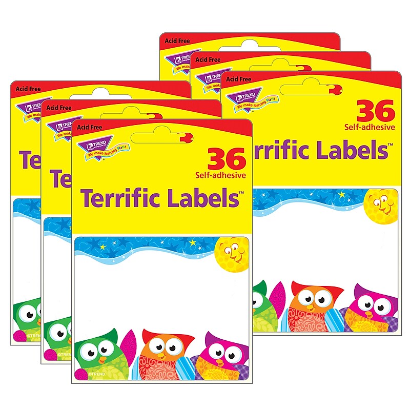 TREND Owl-Stars! Terrific Name Tag/Labels, 36 Per Pack, 6 Packs (T-68117-6) image 1
