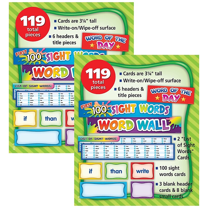Teacher Created Resources First 100 Sight Words Pocket Chart Cards, 119 Pieces Per Pack, 2 Packs (TCR20845-2) image 1