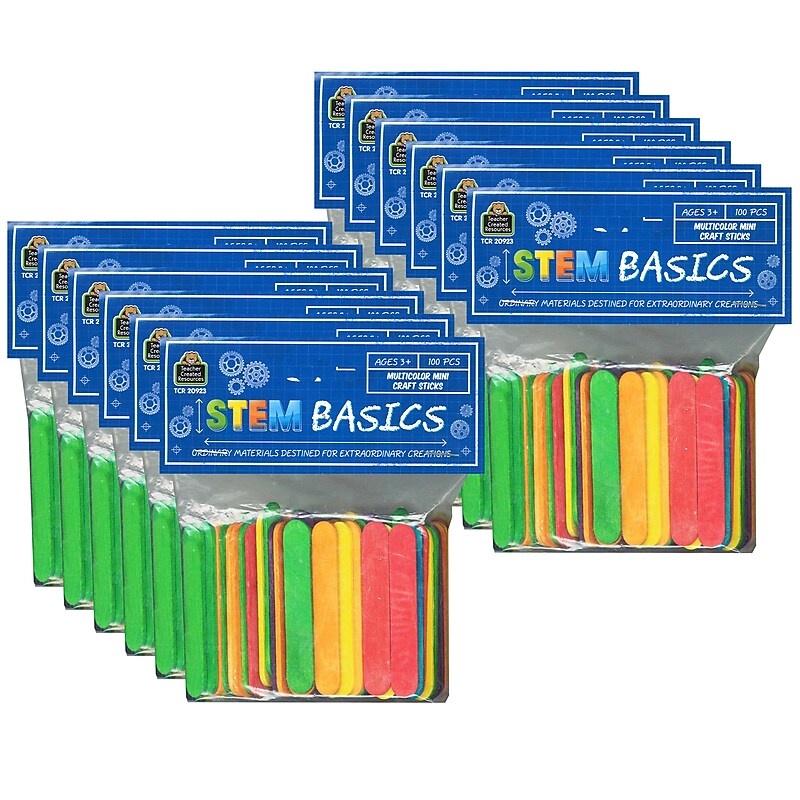 Teacher Created Resources STEM Basics: Multicolor Mini Craft Sticks, 100 Per Pack, 12 Packs (TCR20923-12) image 1