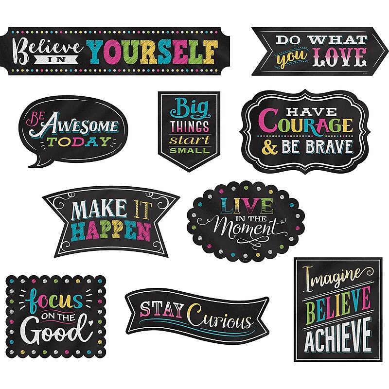 Teacher Created Resources Chalkboard Brights Clingy Thingies Positive Sayings Accents, 10 Per Pack, 2 Packs (TCR77881-2) image 1