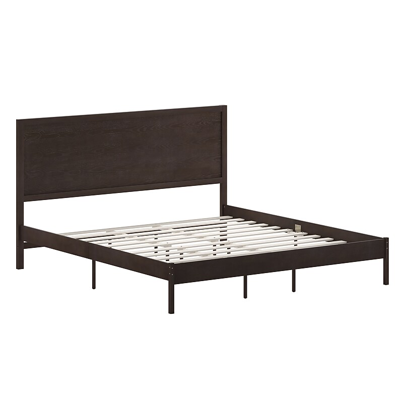Flash Furniture Asher Dark Brown Platform Bed with Wooden Slats and Headboard, King (MG09004KBKDKBRN) image 1