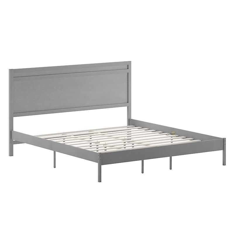 Flash Furniture Kingston Gray Platform Bed with Wooden Slats and Headboard, King (MG09003KBKGW) image 1