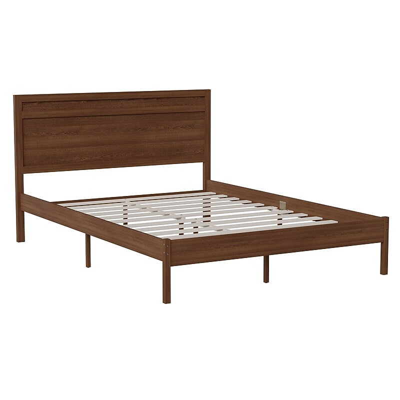Flash Furniture Kingston Brown Platform Bed with Wooden Slats and Headboard, Queen (MG09003QBQBRN) image 1
